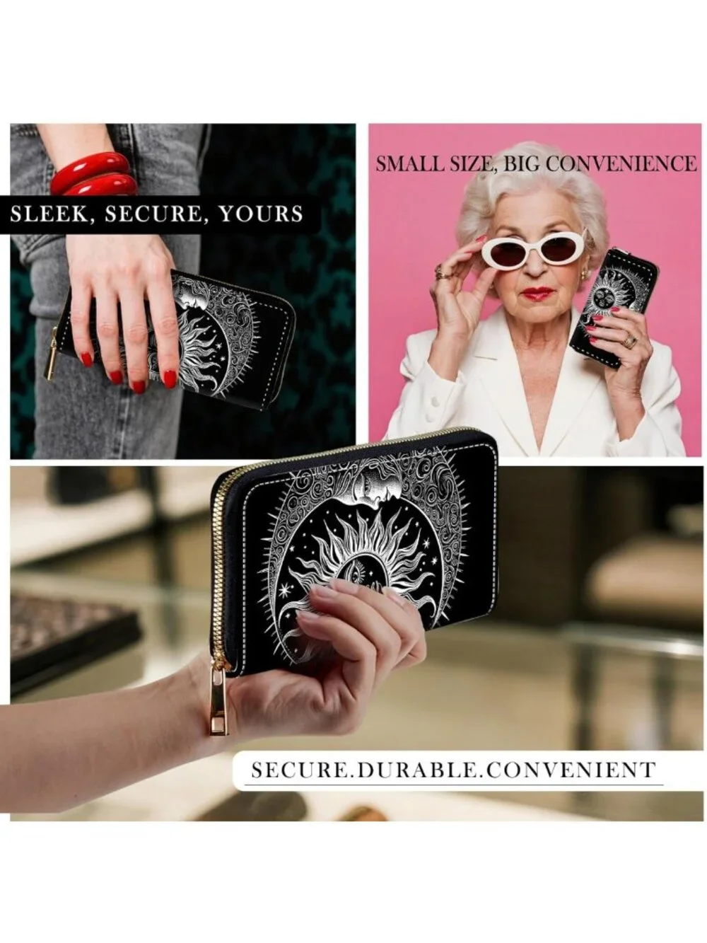 Stylish RFID-Blocking Zip Wallet for Women, Large Capacity with Wrist Strap